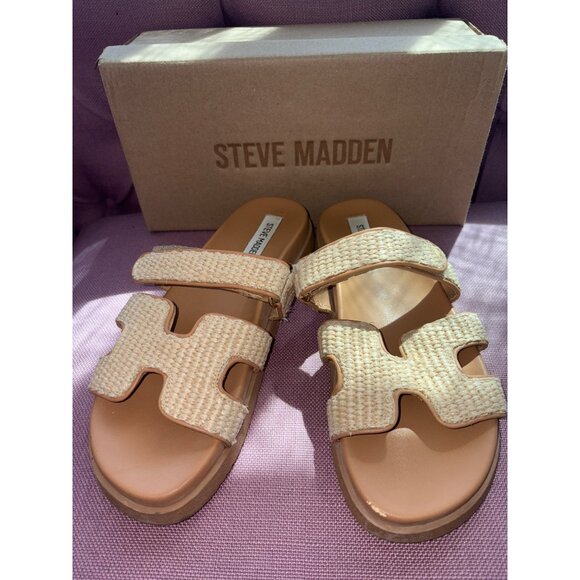 Steve Madden Mayven Sandals in Natural Raffia 9.5 Womens Slides - Picture 9 of 16